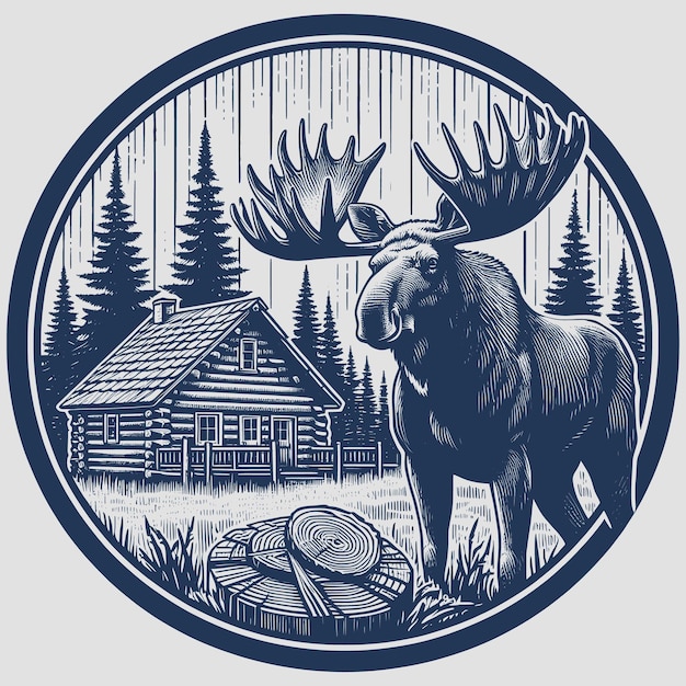 Bull Moose wilde dieren jagen Moose In Mountains thuisboom Moose Rustic Log vector