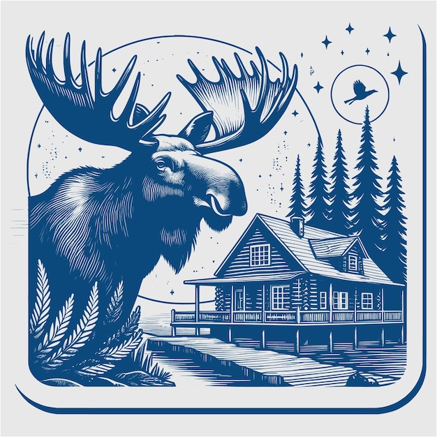 Bull Moose wildlife hunting Moose In Mountains home tree Moose Rustic Log vector