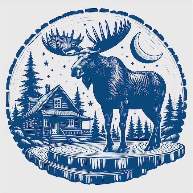 Bull Moose wildlife hunting Moose In Mountains home tree Moose Rustic Log vector