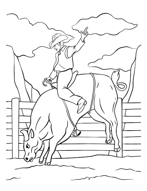 Bull Riding Coloring Page for Kids