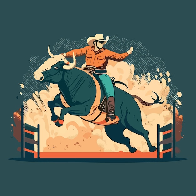 Vector bull riding cowboy