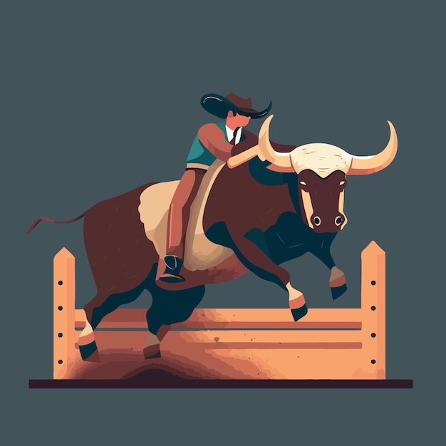 Vector bull riding cowboy