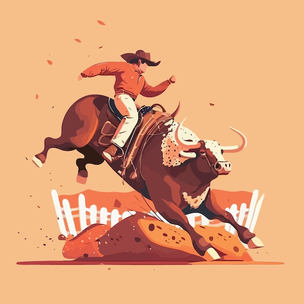 Vector bull riding cowboy