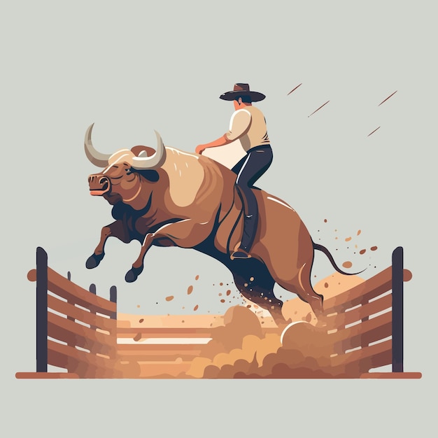 Vector bull riding cowboy