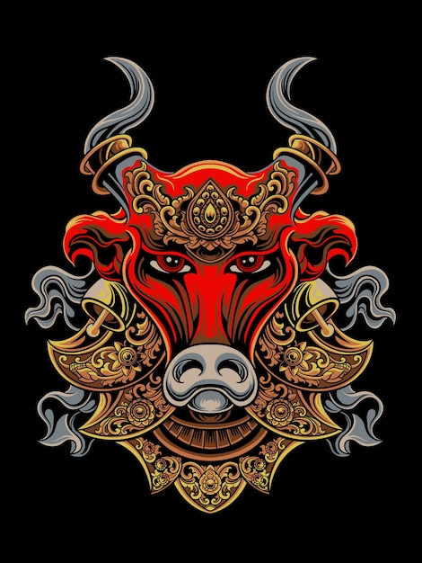 bull's head vector design with balinese barong style editable color