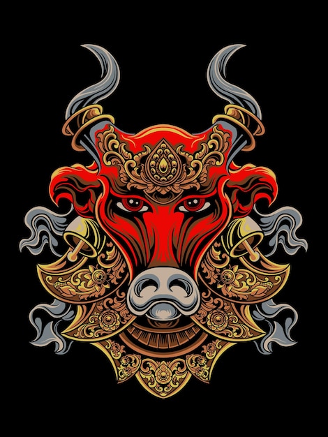 bull's head vector design with Balinese barong style editable color