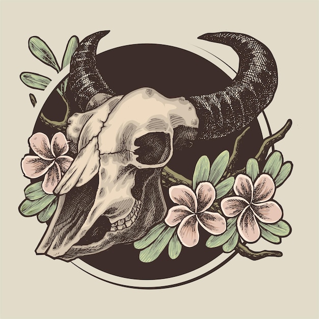 bull skull and flowers illustration