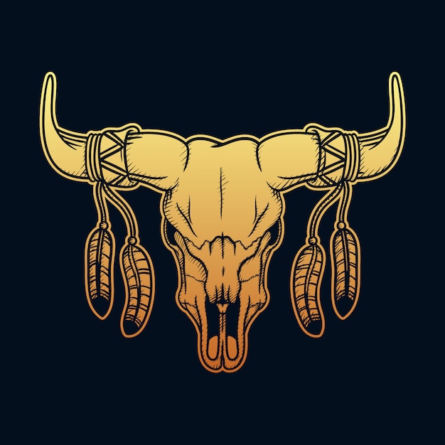 Vector bull skull illustration with engraving style
