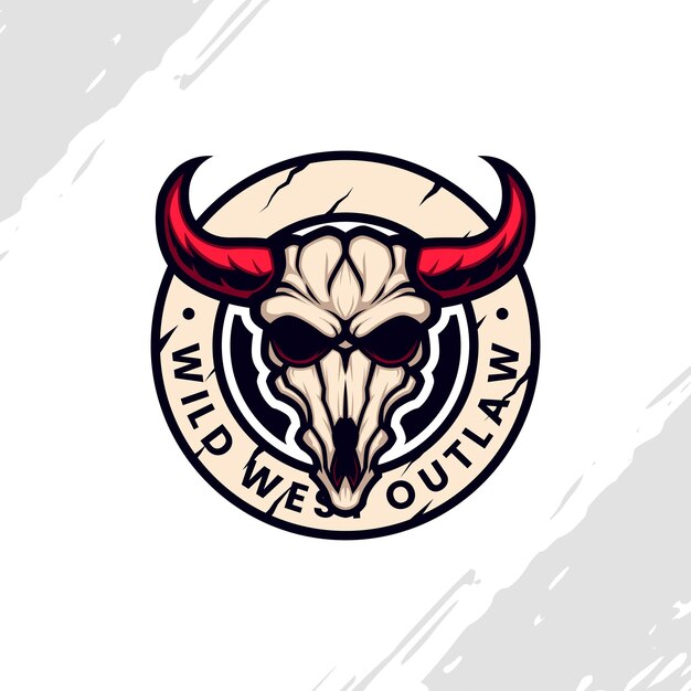 Vector bull skull mascot-logo met red horns wild west-embleem