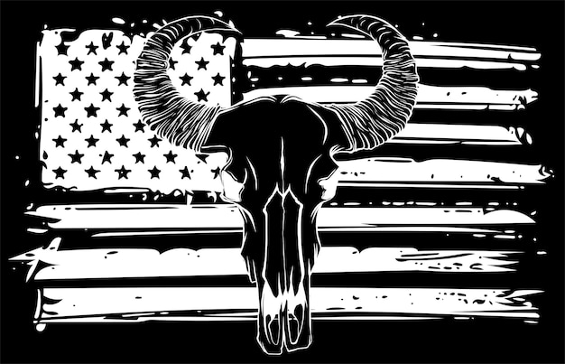 Vector bull skull with american flag