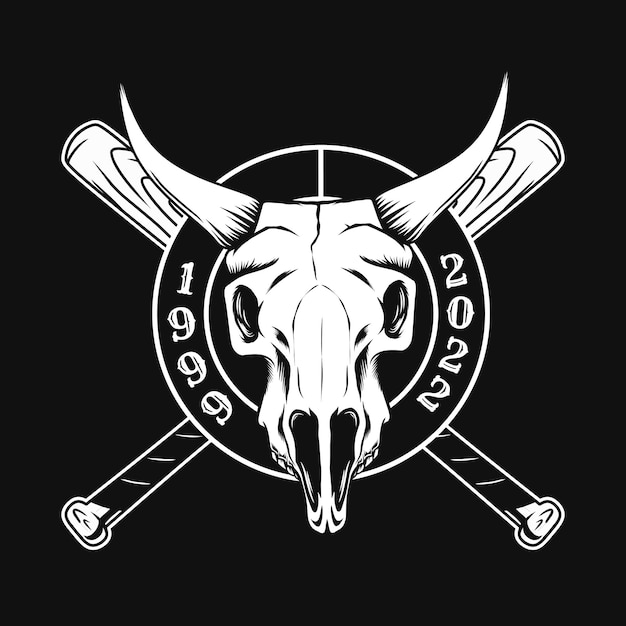 Vector bull skull with baseball stick illustration
