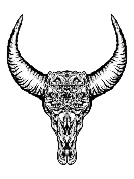 Vector bull skull with floral ornament