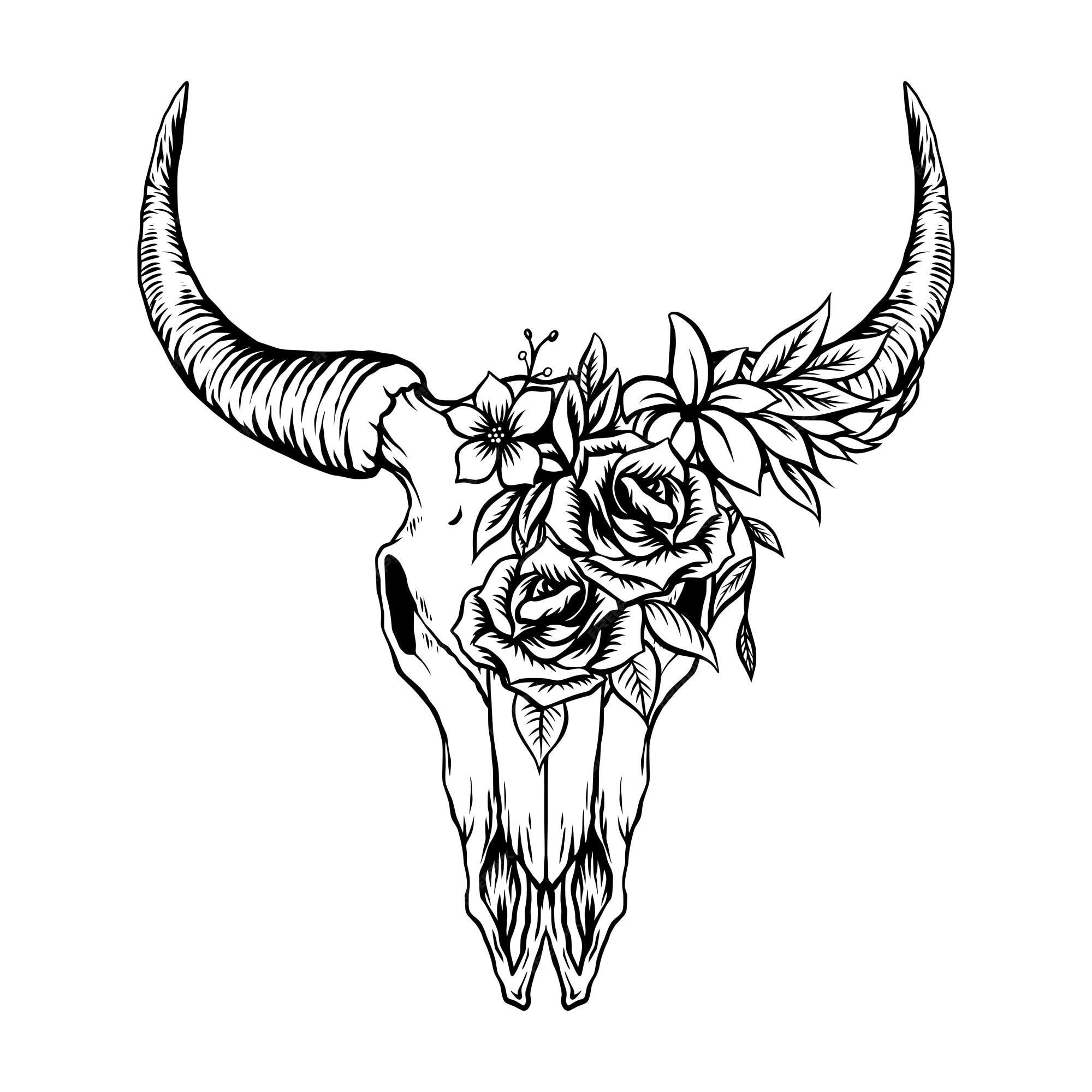 Premium Vector | Bull skull with floral ornament