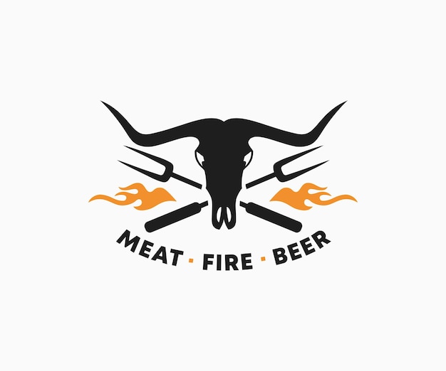 Bull skull with longhorn logo skull barbecue and grill logo template