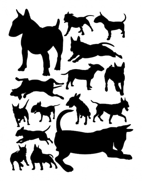 Bull terrier dog animal silhouettes.