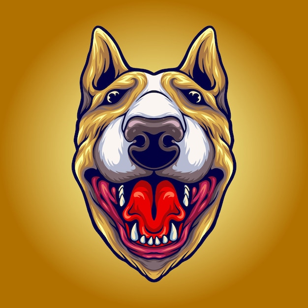 작업 로고 마스코트 상품 티셔츠를 위한 Bull Terrier Fawn과 White Head Dog Illustration