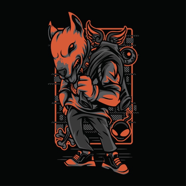 Bull terrier neon grayscale illustration