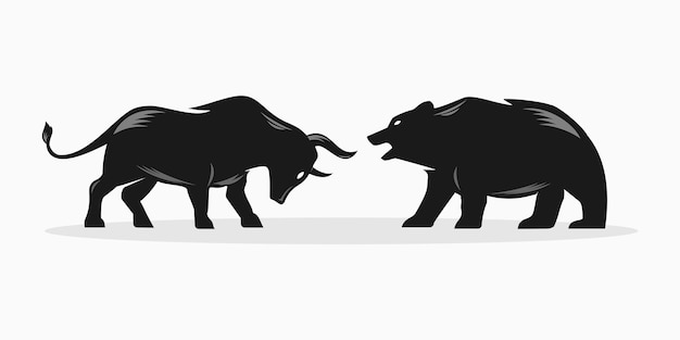 Vector bull versus bear vector illustration concept of stock market exchange or financial technology