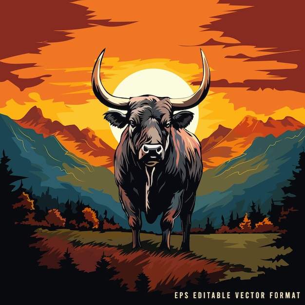 bull vintage tshirt design vector stock illustration
