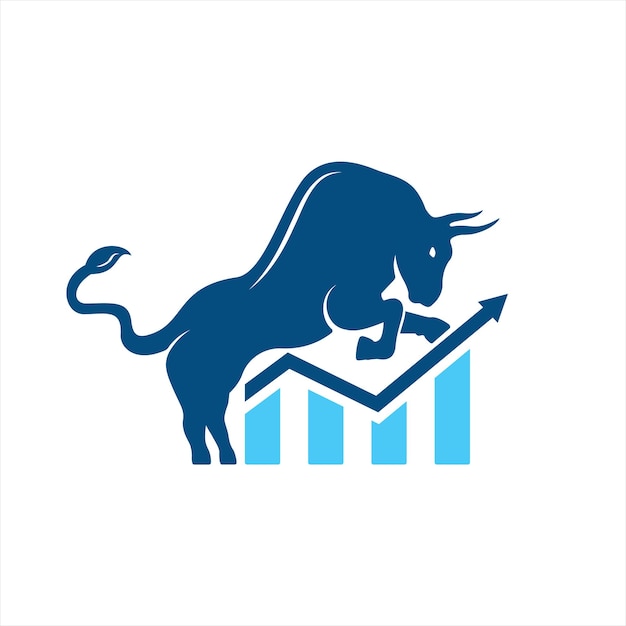 チャートバーのロゴデザインを持つ雄牛。金融のベクトルのロゴのデザイン。