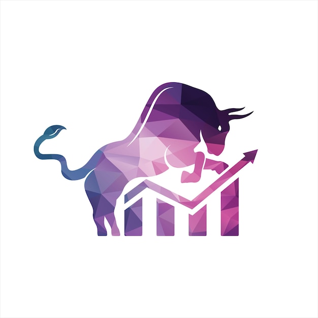 Vector bull with chart bar logo design finance vector logo design