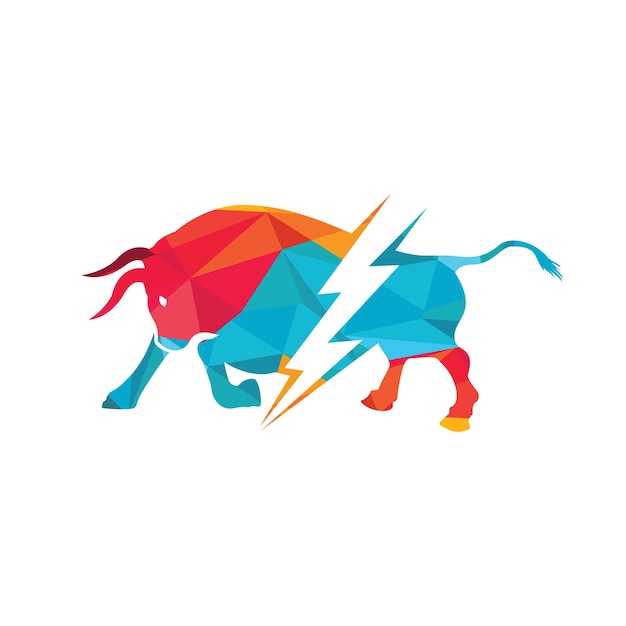 Bull with thunder logo design