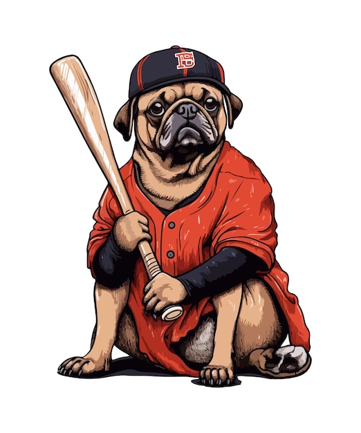 Vector bulldog baseball player mascot cartoon clip art vector illustration