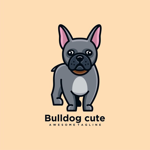 Vector bulldog cartoon cute logo design vector flat color