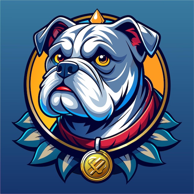 Vector bulldog cartoon wearing gold chain and cap hand drawn cartoon character sticker icon concept