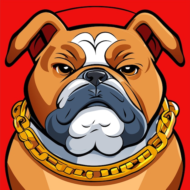 Bulldog cartoon wearing gold chain hand drawn flat stylish cartoon sticker icon concept isolated