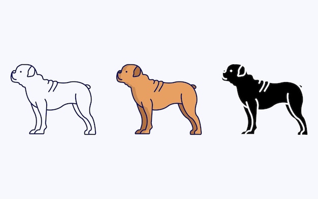 Vector bulldog dog breeds illustration icon
