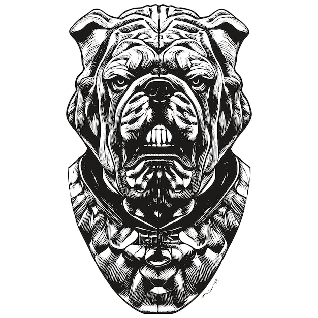 Bulldog hand drawn vector clip art black and white drawing of dog