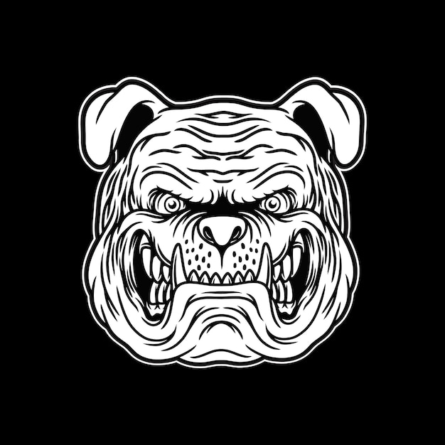 Bulldog head mascot Black and White illustration