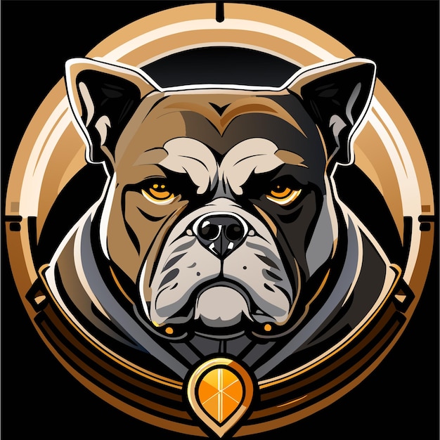 Mascotte a testa di bulldog disegnata a mano, piatta, elegante, adesiva di cartone animato, icon concept, illustrazione isolata