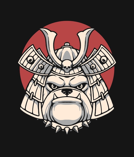 Vector bulldog head samurai illustration