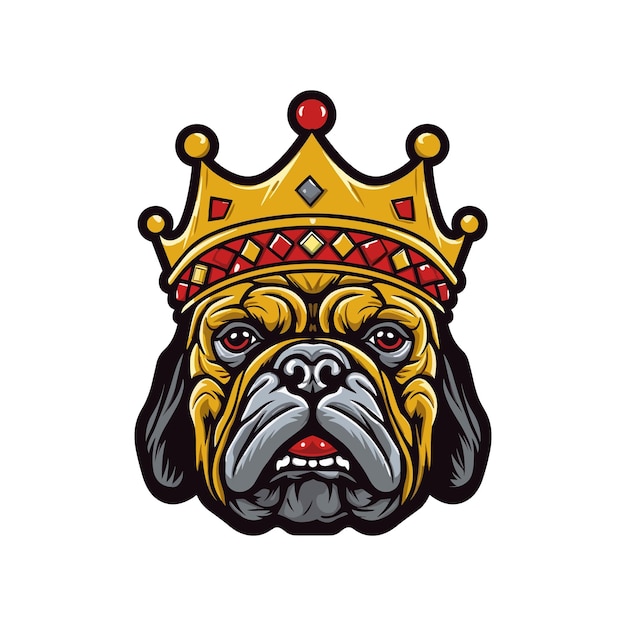 ベクトル 王冠をかぶったブルドッグの頭の手描きのロゴデザインイラスト