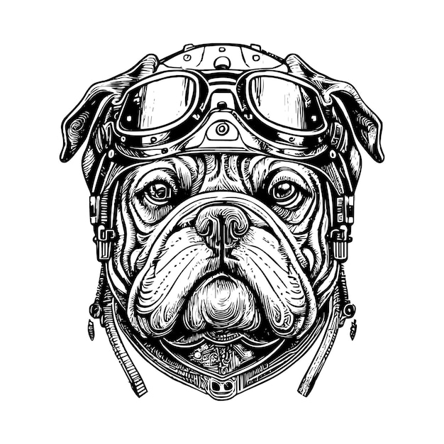 bulldog head wearing bikers motorcycle helmet logo design