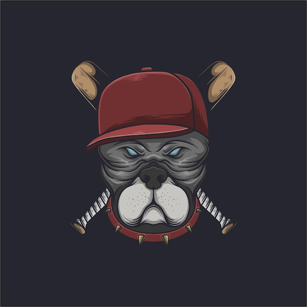 Bulldog hoofd en honkbal vectorillustratie