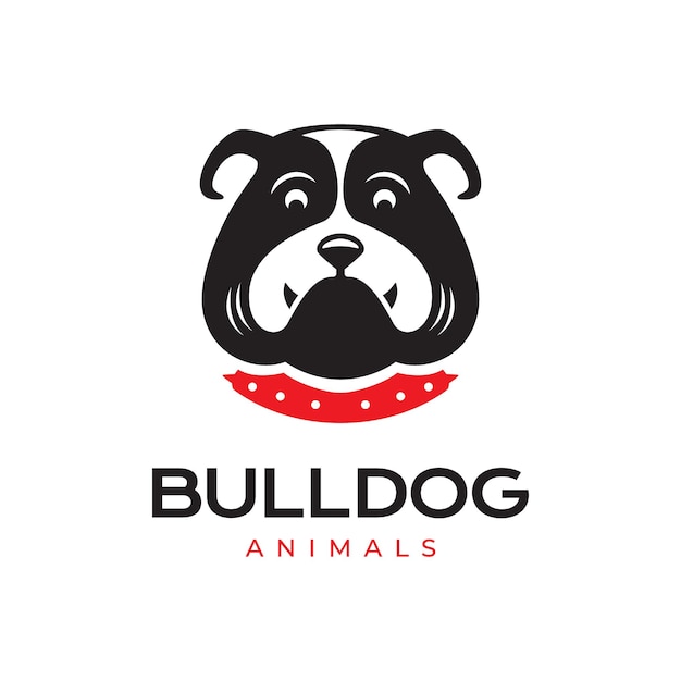 Bulldog hoofd hond zwarte huisdieren mascotte cartoon moderne minimale eenvoudig logo pictogram vectorillustratie