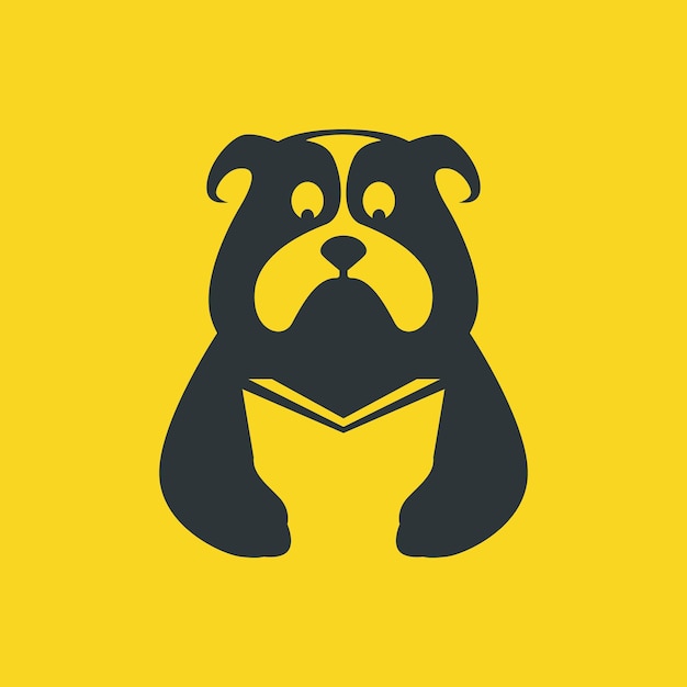 Bulldog huisdieren hond leesboek studie slimme mascotte cartoon plat modern logo pictogram vectorillustratie