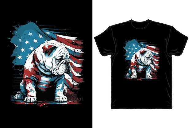 bulldog illustration american flag with tshirt design