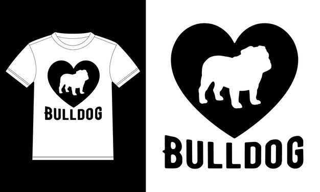 Шаблон дизайна футболки Bulldog Love, наклейка на окно автомобиля, POD, обложка, изолированный черный фон