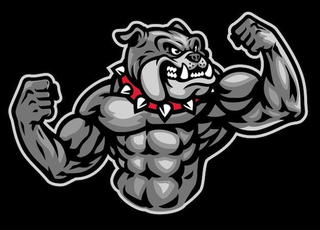 Logo della mascotte del bulldog con il grande corpo del bodybuilder