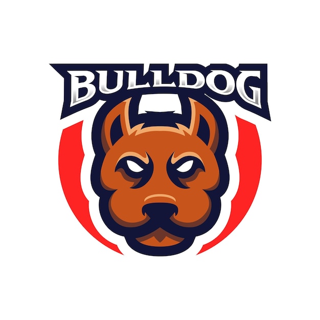 Logo di sport della mascotte del bulldog isolato su priorità bassa bianca