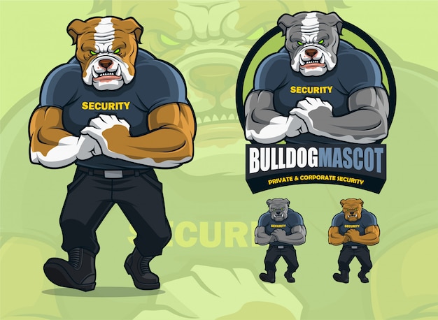 Bulldog-mascotte voor beveiligingsbedrijven met alternatieve kleuren.