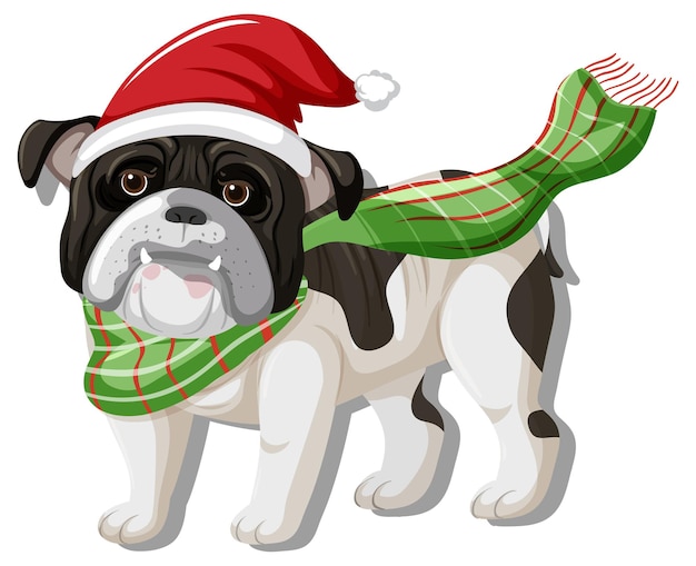 Vector bulldog met kerstmuts stripfiguur