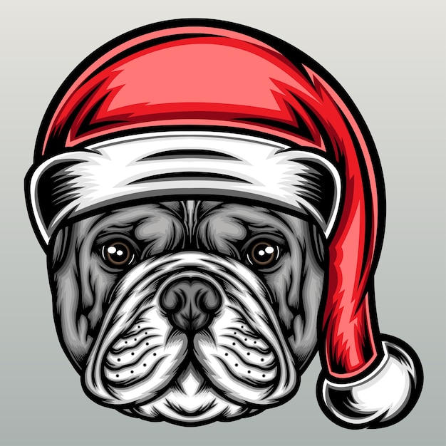 Bulldog met kerstmuts.