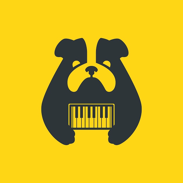 Bulldog pets dog playing piano music mascot cartoon flat modern logo icon vector illustration