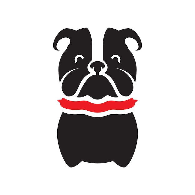 Бульдог щенок милый талисман черный простой мультфильм минимальный логотип значок векторной иллюстрации