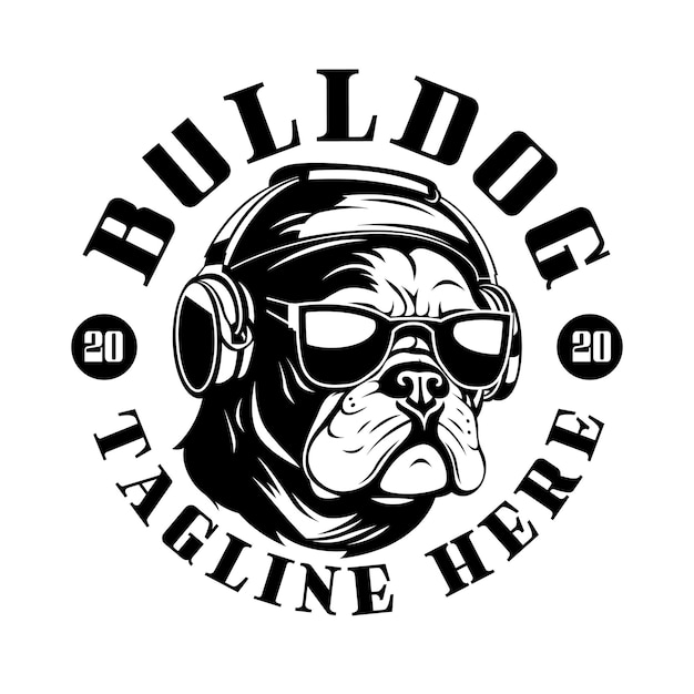 Vector bulldog wearing sunglass and headphone